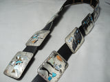 Native American One Of The Most Detailed Vintage Navajo Turquoise Sterling Silver Concho Belt-Nativo Arts