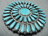 Outstanding Vintage Signed Native American Zuni Blue Gem Cluster Sterling Silver Pin Pendant-Nativo Arts
