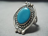 Amazing Vintage Native American Navajo Blue Gem Turquoise Sterling Silver Ring Old-Nativo Arts