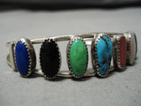 Incredible Rainbow Turquoise Vintage Native American Navajo Sterling Silver Bracelet Old-Nativo Arts