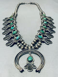 Dazzling Vintage Native American Navajo Turquoise Sterling Silver Squash Blossom Necklace-Nativo Arts
