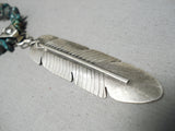 Detailed!! Vintage Native American Navajo Sterling Silver Green Turquoise Feather Necklace-Nativo Arts