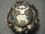 Huge Dancing Kachina Turquoise Vintage Native American Navajo Sterling Silver Bracelet Old-Nativo Arts