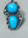 Native American Older Huge Vintage Navajo Blue Gem Turquoise Sterling Silver Ring Old-Nativo Arts