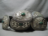 One Of Biggest Vintage Native American Navajo Green Turquoise Sterling Silver Concho Belt-Nativo Arts