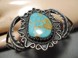 Stunning Vintage Native American Navajo #8 Turquoise Sterling Silver Leaf Bracelet Old-Nativo Arts