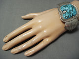 Gigantic Vintage Native American Navajo Spiderweb Turquoise Sterling Silver Bracelet Old-Nativo Arts