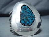 Rare Mine Vintage Native American Navajo Blue Thunder Turquoise Sterling Silver Bracelet-Nativo Arts