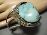 Native American Opulent Chunky Protruding Carico Lake Turquoise Sterling Silver Bracelet-Nativo Arts
