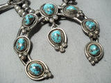 Rare Turquoise Vintage Native American Navajo Sterling Silver Squash Blossom Necklace Old-Nativo Arts