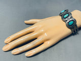 Willy Carviso Vintage Native American Navajo Turquoise Sterling Silver Bracelet Old-Nativo Arts