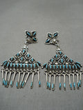 Exquisite Vintage Native American Zuni Native Turquoise Needlepoint Sterling Silver Earrings-Nativo Arts