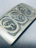 Tremendous Vintage Native American Hopi Handcarved Silver Kokopellis Buckle-Nativo Arts