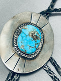 Tremendous Vintage Native American Navajo Spiderweb Turquoise Sterling Silver Bolo-Nativo Arts