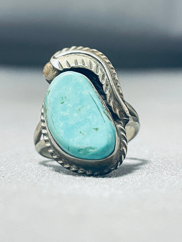 Light Blue Sky Vintage Native American Navajo Turquoise Sterling Silver Leaf Ring Old-Nativo Arts