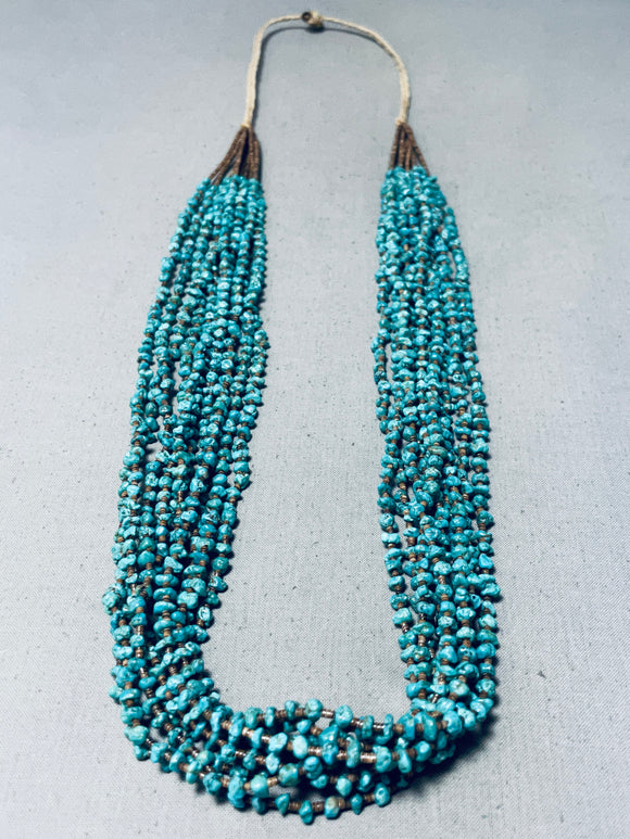 Extraordinary Vintage Native American Navajo Turquoise 10 Strand Necklace-Nativo Arts