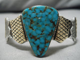 Native American Quality Vintage Apache Candelaria Turquoise 14k Gold Sterling Silver Bracelet-Nativo Arts