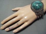 Native American Rare Circular Green Spiderweb Turquoise Sterling Silver Bracelet-Nativo Arts
