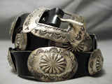 Detailed Vintage Native American Navajo Sterling Silver Repoussed Concho Belt Old-Nativo Arts