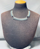Striking Vintage Native American Zuni Blue Gem Turquoise Sterling Silver Necklace-Nativo Arts