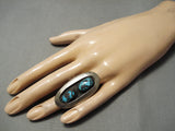 One Of The Biggest Vintage Native American Navajo Bisbee Turquoise Sterling Silver Ring-Nativo Arts