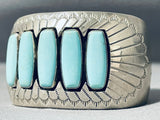 Signed Wide Unique Shape Turquoise Vintage Native American Navajo Sterling Silver Bracelet-Nativo Arts