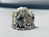 Unique Native American Navajo Sterling Silver Handcarved Huge Horse Ring-Nativo Arts