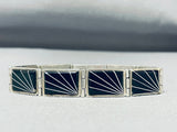 Native American Very Rare Vintage Navajo Onyx Sterling Silver Link Inlay Bracelet-Nativo Arts