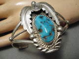 Incredible Vintage Native American Navajo Chunky Turquoise Sterling Silver Leaf Bracelet-Nativo Arts
