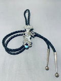 Fascinating Native American Navajo Blue Gem Turquoise Sterling Silver Kachina Bolo-Nativo Arts