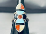 Fabulous Vintage Native American Navajo Blue Gem Turquoise Sterling Silver Ring-Nativo Arts