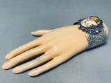 One Of The Most Unique Orange Agate Vintate Native American Navajo Sterling Silver Bracelet-Nativo Arts