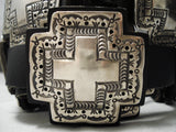 Huge Heavy Vintage Native American Navajo Christian Cross Sterling Silver Concho Belt Old-Nativo Arts