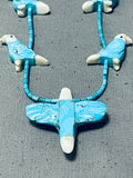 Native American One Of Best Vintage Navajo Carved Turquoise Bird Sterling Silver Fetish Necklace-Nativo Arts