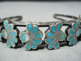 Outstanding Vintage Native American Zuni Blue Gem Turquoise Inlay Sterling Silver Bracelet Old-Nativo Arts
