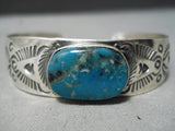 Important Native American Navajo Pilot Mountain Turquoise Sterling Silver Bracelet-Nativo Arts