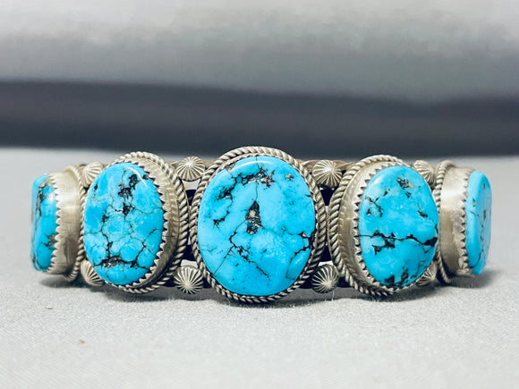 Amazing Vintage Native American Navajo 7 Sleeping Beauty Turquoise Sterling Silver Bracelet-Nativo Arts