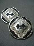 Important Vintage Navajo Sterling Silver Earrings Native American-Nativo Arts
