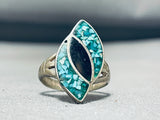 Turquoise Eye Vintage Native American Navajo Sterling Silver Onyx Ring Old-Nativo Arts