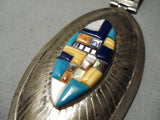 One Of The Best Vintage Native American Navajo Turquoise Inlay Sterling Silver Necklace Old-Nativo Arts