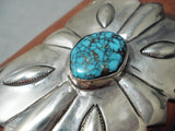 Amazing Vintage Native American Navajo Spiderweb Turquoise Sterling Silver Bowguard-Nativo Arts