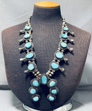 Rare Robins Egg Turquoise Vintage Native American Navajo Sterling Silver Squash Blossom Necklace-Nativo Arts