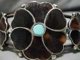 Stunning Vintage Zuni Native American Turquoise Inlay Sterling Silver Bracelet-Nativo Arts