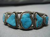 Magnificent Vintage Native American Navajo Kingman Turquoise Sterling Silver Bracelet Cuff-Nativo Arts