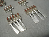 Dangling Chandelier Coral Zuni Native American Navajo Sterling Silver Earrings-Nativo Arts