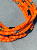 Native American Rare Orange Coral Authentic Singer Turquoise Sterling Silver Necklace-Nativo Arts