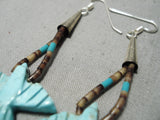 Intricate!! Vintage Native American Navajo Eagle Turquoise Sterling Silver Heishi Earrings-Nativo Arts