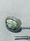 Tremendous Vintage Native American Navajo Spiderweb Turquoise Stelring Silver Tie Tac-Nativo Arts