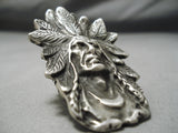 Colossal Native American Navajo Sterling Silver Feather Chief Ring-Nativo Arts