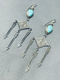 Expressive Vintage Native American Navajo Blue Gem Turquoise Sterling Silver Earrings-Nativo Arts